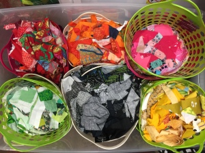 Scrap bins sorted by color